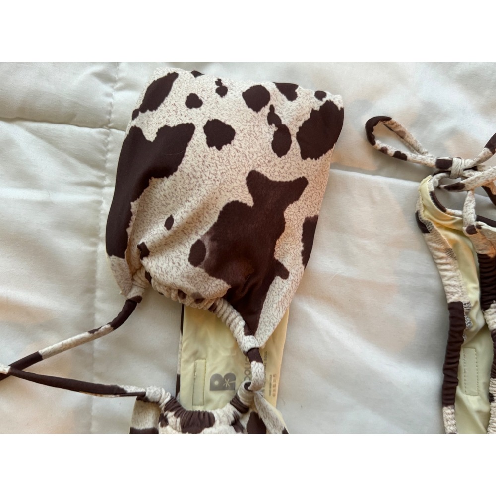 NWT Blackbough Women's Brown Penny Cow Print Tie Bikini Top & Bottom Set Size S - Picture 9 of 15
